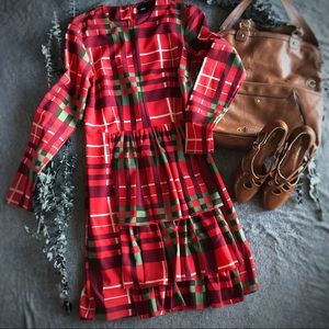 ASOS Red Plaid Long Sleeve Dress